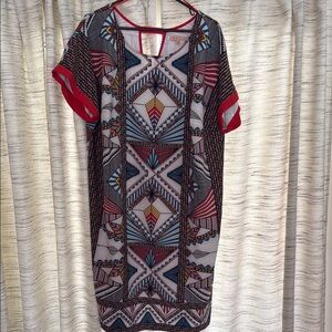 Geometric Patterned Dress with Red Accents